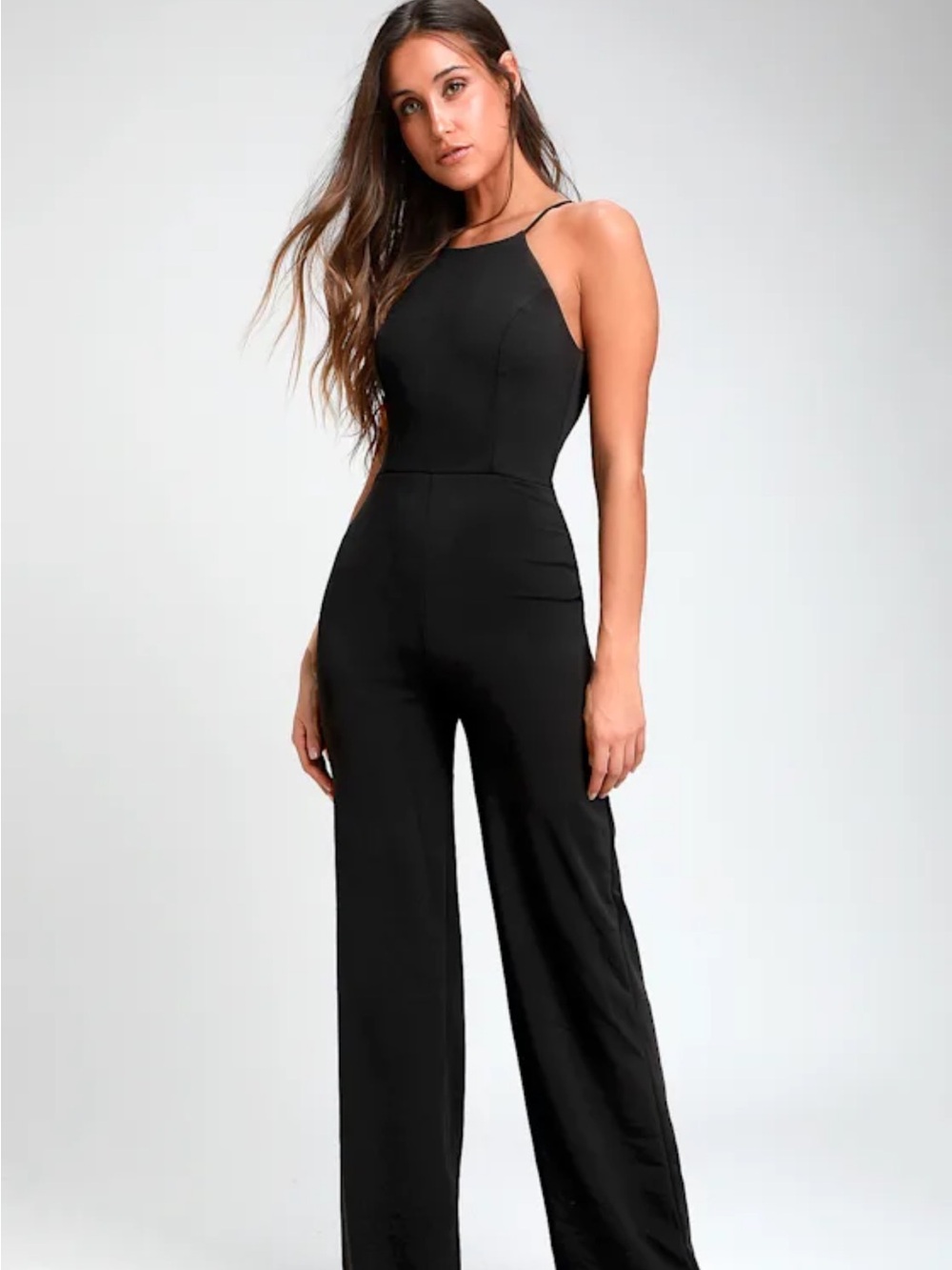 NWT Lulu's Aniyah Black Halter Wide-Leg Jumpsuit